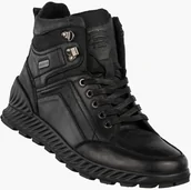 Botki męskie - Trzewiki Męskie Skórzane Buty Ocieplane Wysokie Zimowe Czarne American Club CY59/22 Czarny 45 - miniaturka - grafika 1