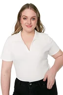 Bluzki damskie - Trendyol Bluzka plus size - granatowa - wąski krój, biały, 3XL - miniaturka - grafika 1