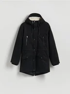 Moda i Uroda OUTLET - Reserved - Długa parka z kapturem - czarny - miniaturka - grafika 1