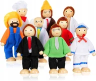 Lalki dla dziewczynek - LALECZKI DREWNIANE RODZINA MAŁE LALKI DO DOMKU ZESTAW 9 SZTUK DLA DZIECI - miniaturka - grafika 1