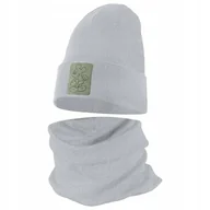 Czapki damskie - Czapeczka Wiosenna Jesienna Czapka + Komin Komplet Dla Dzieci 48-50 Szara - miniaturka - grafika 1