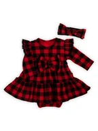 Ozdoby do włosów - Niemowlęcy komplet sukienko-body + opaska w kratkę czerwono-czarny Nicol,r.56 - miniaturka - grafika 1