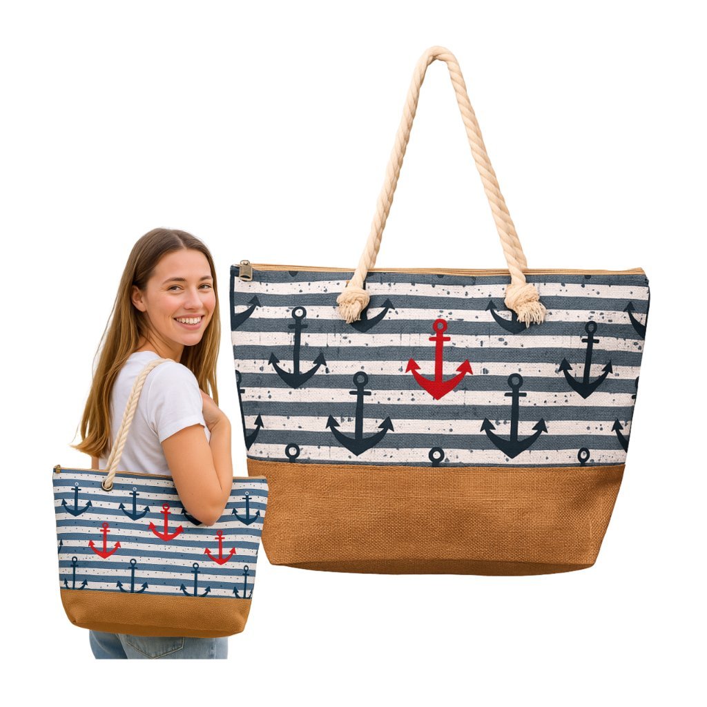 TORBA PLAŻOWA NA ZAMEK W PASY MAŁE KOTWICE [ARTYKUŁY PLAŻOWE]