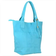 Torebki damskie - Torba worek zamszowa niebieski XL z podszewką i zamkiem - miniaturka - grafika 1