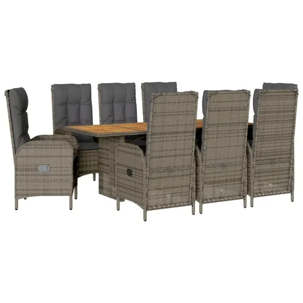 Zestaw mebli ogrodowych szary rattan PE stół 190x80x74 cm, 8 krzeseł 57x