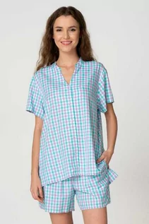 Piżamy damskie - Koszulowa rozpinana piżama damska w kratkę LNS 414 - grafika 1