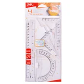 Przybory szkolne - Zestaw geometryczny 4 elementy linijka kątomierz ekierka Deli mały - miniaturka - grafika 1