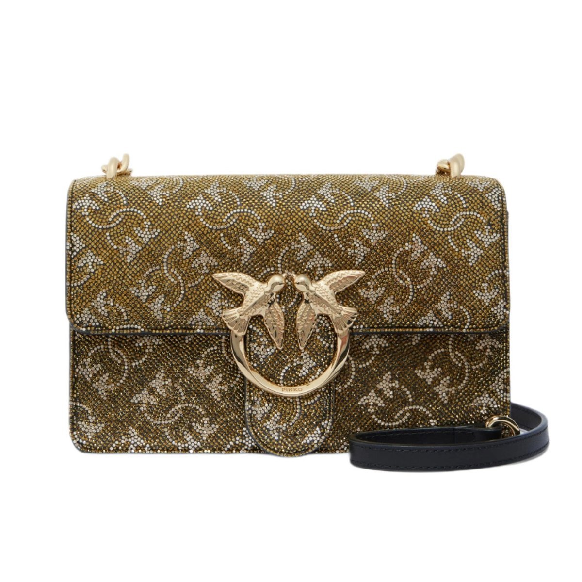 PINKO TOREBKA SKÓRZANA Z KRYSZTAŁKAMI LOVE ONE MINI ZŁOTY 103335 A20D LH3Y