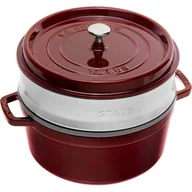Brytfanny - Staub garnek żeliwny Cocotte, okrągły, z wkładem do gotowania na parze (średnica 26 cm, pojemność 5 l, może być używany do gotowania na kuchenkach indukcyjnych, wnętrze pokryte czarną, matową emalią), 11338 (1133887) - miniaturka - grafika 1