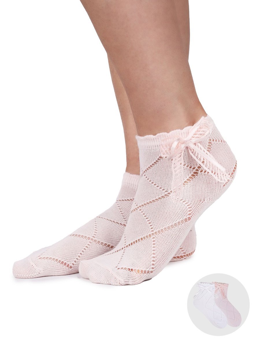 Skarpety dziewczęce bawełniane ażurowe z podwójną kokardą 2PAK 23-26 YOCLUB