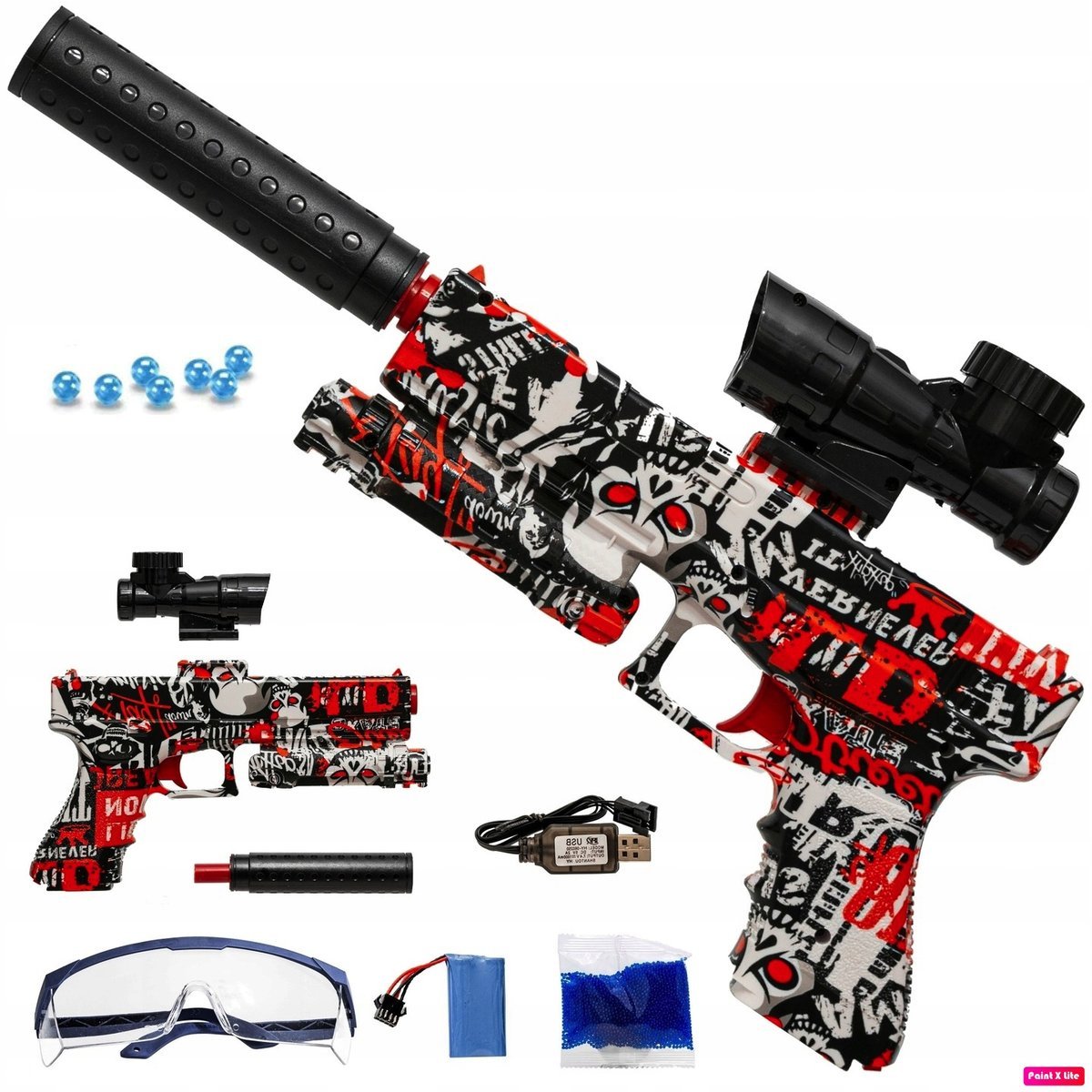 Pistolet Automatyczny Na Kulki Żelowe Z Tłumikiem Elektryczny Bezpieczny