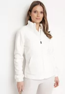 Bluzy damskie - Biała Bluza z Polarem i Kołnierzem oraz Suwakiem Oxerda - miniaturka - grafika 1