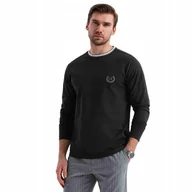 Koszulki męskie - Bawełniany longsleeve męski haft czarny wygodny Ombre OM-LSCL-0128 V4 r M - miniaturka - grafika 1