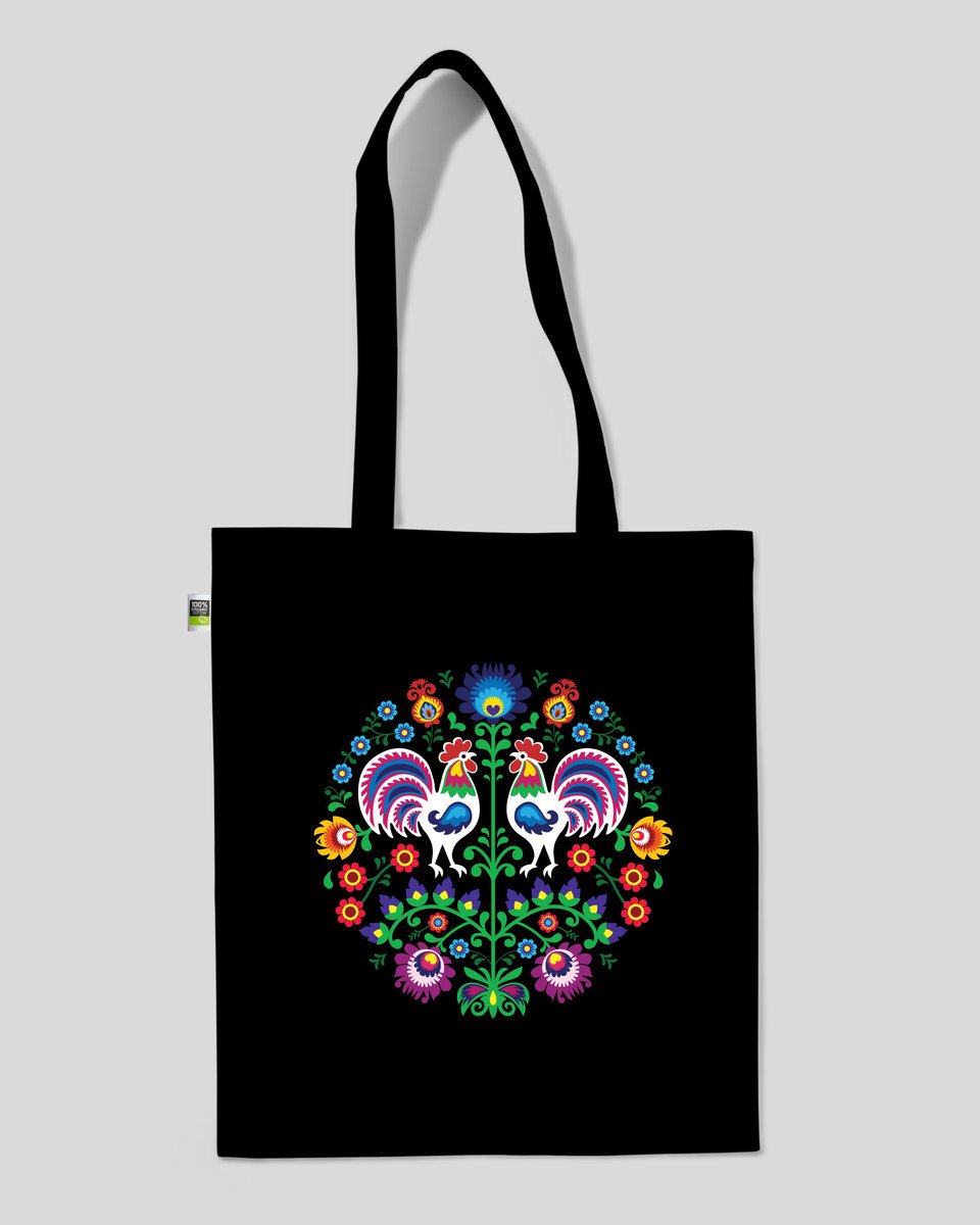 torba bawełniana na prezent na zakupy KOGUTY ŁOWICKIE Czarny