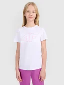 Koszulki dla dziewczynek - 4F T-shirt regular z nadrukiem dziewczęcy - biały 140 (9-10 lat) - miniaturka - grafika 1