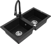 Zlewozmywaki z baterią - Mexen Mario zlewozmywak granitowy 2-komorowy z baterią kuchenną Elia, czarny - 6504-77-670101-70 - miniaturka - grafika 1