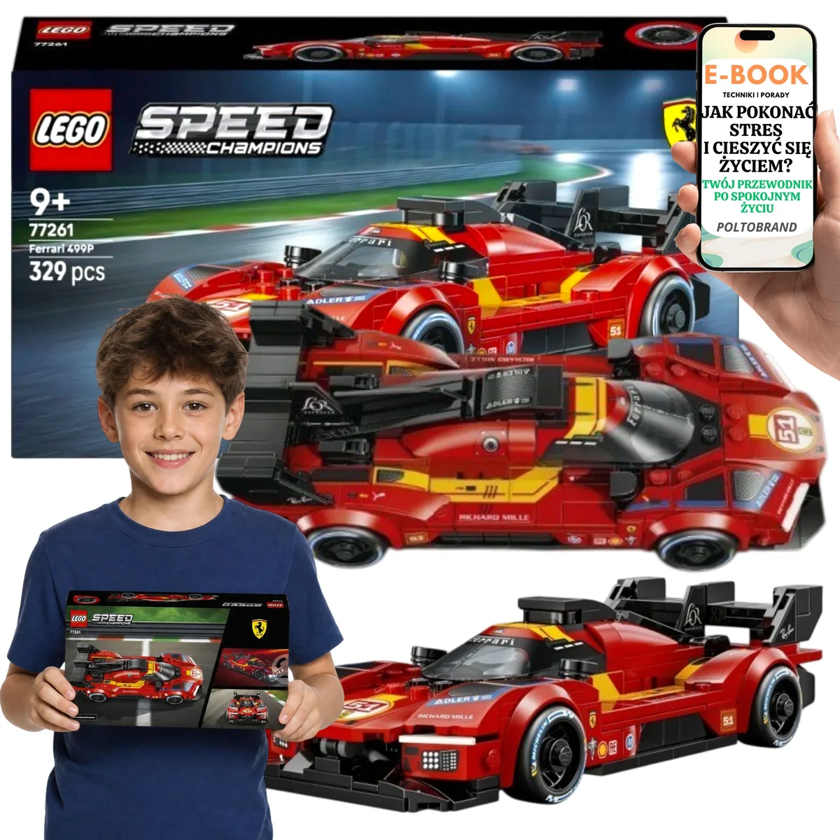 LEGO SPEED CHAMPIONS Ferrari 499P LEGO Dla Syna i Córki 77261 329 el. wysokość 4 cm Na Dzień Dziecka Urodziny