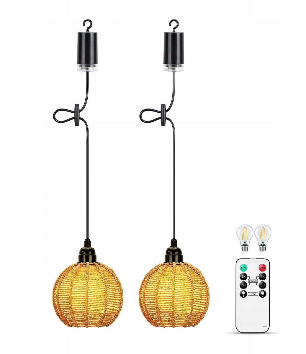 LAMPY LAMPIONY OGRODOWE zewnętrzne zestaw 2szt boho plecione beterie +pilot
