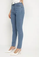 Spodnie damskie - Niebieskie Jeansy z Bawełną i Wysokim Stanem Denilea - miniaturka - grafika 1