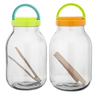 Pojemniki kuchenne - Słoik 3 l z plastikową zakrętką 10 cm + drewniane szczypce mix kolorów - miniaturka - grafika 1