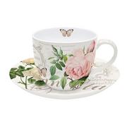 Filiżanki - Nuova R2S Easy life FILIŻANKA PORCELANOWA ZE SPODKIEM Róże - Jardin Botanique 200 ml JARB 1036 JARB - miniaturka - grafika 1