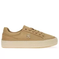 Trampki damskie - Buty Tommy Hilfiger Vulc Sneaker Linnen FW0FW07673-RBL - brązowe - miniaturka - grafika 1