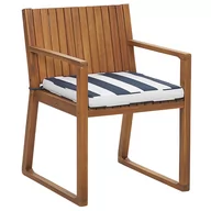 Krzesła - Beliani Krzesło ogrodowe drewniane z poduszką niebiesko-białą SASSARI - miniaturka - grafika 1