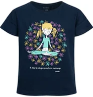 Bluzki dla dziewczynek - T-shirt z krótkim rękawem dla dziewczynki, z motywem jogi, granatowy 9-13 lat - miniaturka - grafika 1