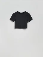 Koszulki i topy damskie - Reserved - Gładki t-shirt - czarny - miniaturka - grafika 1