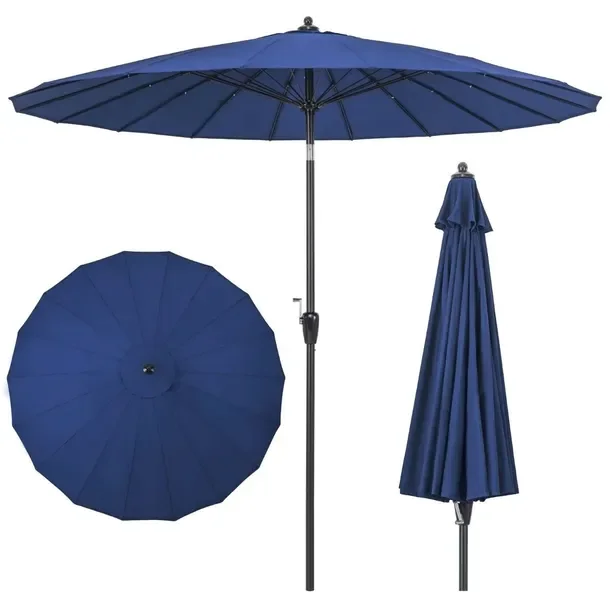 Parasol Ogrodowy Na Balkon Taras 265cm Regulowany Składany Niebieski Uv 50+