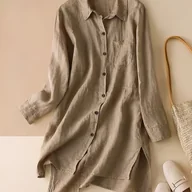 Koszule damskie - TEMU 2025 Wiosna/Jesień Koszula z Kołnierzykiem, Jednorzędowa, Długi Rękaw, Luźna Lniana Koszula dla Kobiet, Elegancka Uliczna Moda Vintage w Stylu - miniaturka - grafika 1