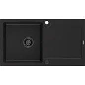 Zlewozmywaki - Mexen Leo zlewozmywak granitowy 1-komorowy z ociekaczem 900 x 500 mm, czarny, syfon czarny - miniaturka - grafika 1