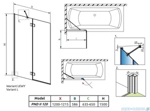 Radaway Essenza Pnd II parawan nawannowy 120cm lewy szkło przejrzyste 110002120-01-01L - Parawany nawannowe - miniaturka - grafika 2