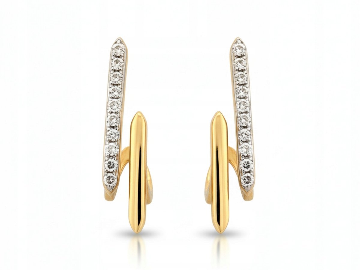 Oryginalne złote kolczyki 585 kobiece nowoczesne na sztyfcie z brylantami