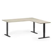 Biurka - Stół z regulacją wysokości, 3 silniki, 745 - 1215 mm, narożnik L/P, blat 1800 x 1800 mm, podstawa czarna, dąb naturalny - miniaturka - grafika 1