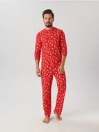 Piżamy męskie - Sinsay - Piżama wzorzysta Happy Family - czerwony - miniaturka - grafika 1