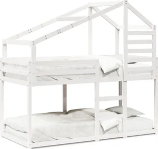 Łóżko z piętrem i daszkiem, białe, 90x200 cm, drewno sosnowe - Łóżka dla dzieci i młodzieży - miniaturka - grafika 1