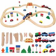 Pociągi dla dzieci - Viga Toys Drewniana Ogromna Stacja kolejowa 49 elementów Pociąg Kolejka Viga Toys 56304 - miniaturka - grafika 1