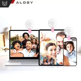 Lampka LED Alogy Mini Selfie Ring Klips do nagrywania robienia zdjęć do telefonu z klipsem Różowa - Selfie stick - miniaturka - grafika 3