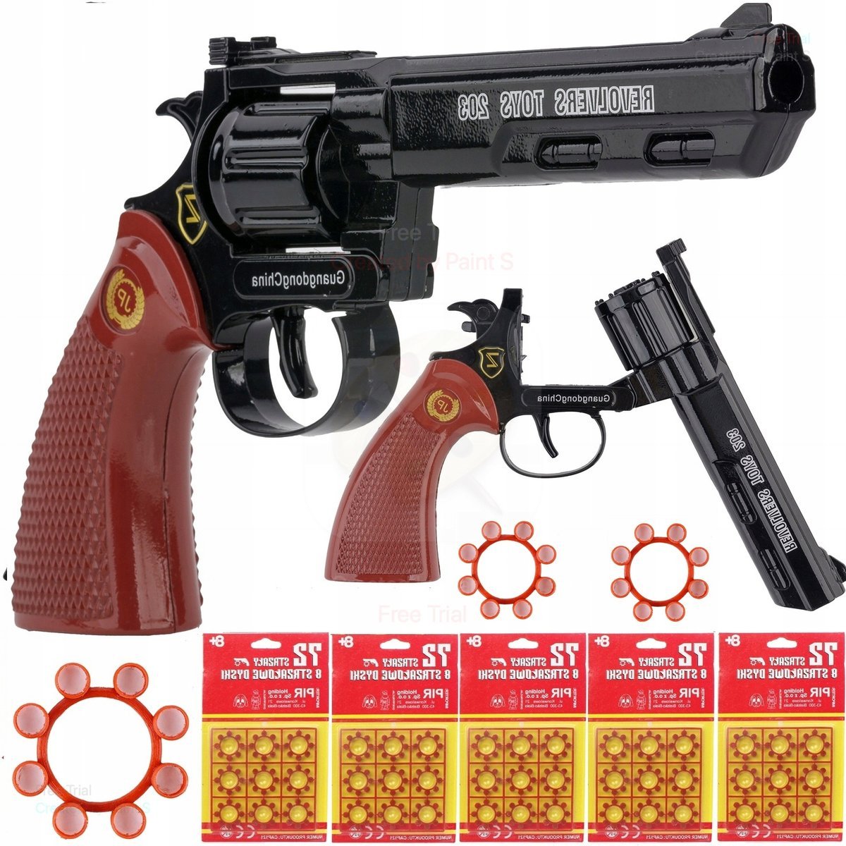 Pistolet Metalowy Hukowy Rewolwer Na Spłonkę + Kapiszony 360 Strzałów