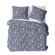 Pościel - Pościel z kory 160x200 granatowa wielokolorowa serca kratka 563N 1113E Bielawa KARO - miniaturka - grafika 1