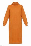 Sukienki - Dzianinowa sukienka z kołnierzykiem pomarańczowego koloru ciepła - miniaturka - grafika 1