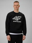 Bluzy męskie - 4F Bluza dresowa nierozpinana bez kaptura męska - czarna XXL - miniaturka - grafika 1