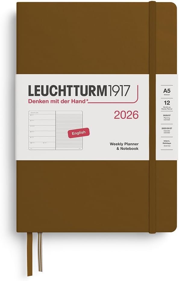 KALENDARZ TYGODNIOWY Z NOTATNIKIEM LEUCHTTURM1917 MEDIUM (A5) 2026 BRĄZOWY