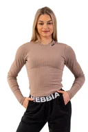 Koszulki sportowe damskie - Koszulka damska Nebbia  Organic Cotton Ribbed Long Sleeve Top 415 brown XS - miniaturka - grafika 1
