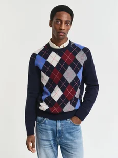 Gant Męski sweter z dzianiny z zawartością wełny Mężczyźni niebieski w kratkę, XL - Swetry męskie - miniaturka - grafika 1
