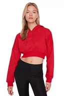 Bluzy damskie - Trendyol Damska bluza z kapturem, jednokolorowa, dopasowana, Czerwony, L - miniaturka - grafika 1