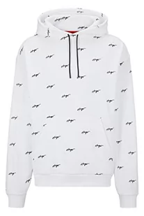 HUGO Męska bluza z kapturem Dortalezza Relaxed-Fit z bawełny Terry z ręcznie napisanym logo, White100, XL - Bluzy męskie - miniaturka - grafika 1