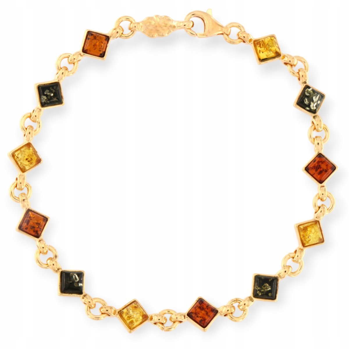 Bransoletka Srebro 925 - Bransoletka bursztynowa pozłacana mix