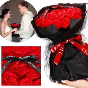 Róże mydlane kwiay 32 szt. bukiet czerwone - Sztuczne kwiaty - miniaturka - grafika 1